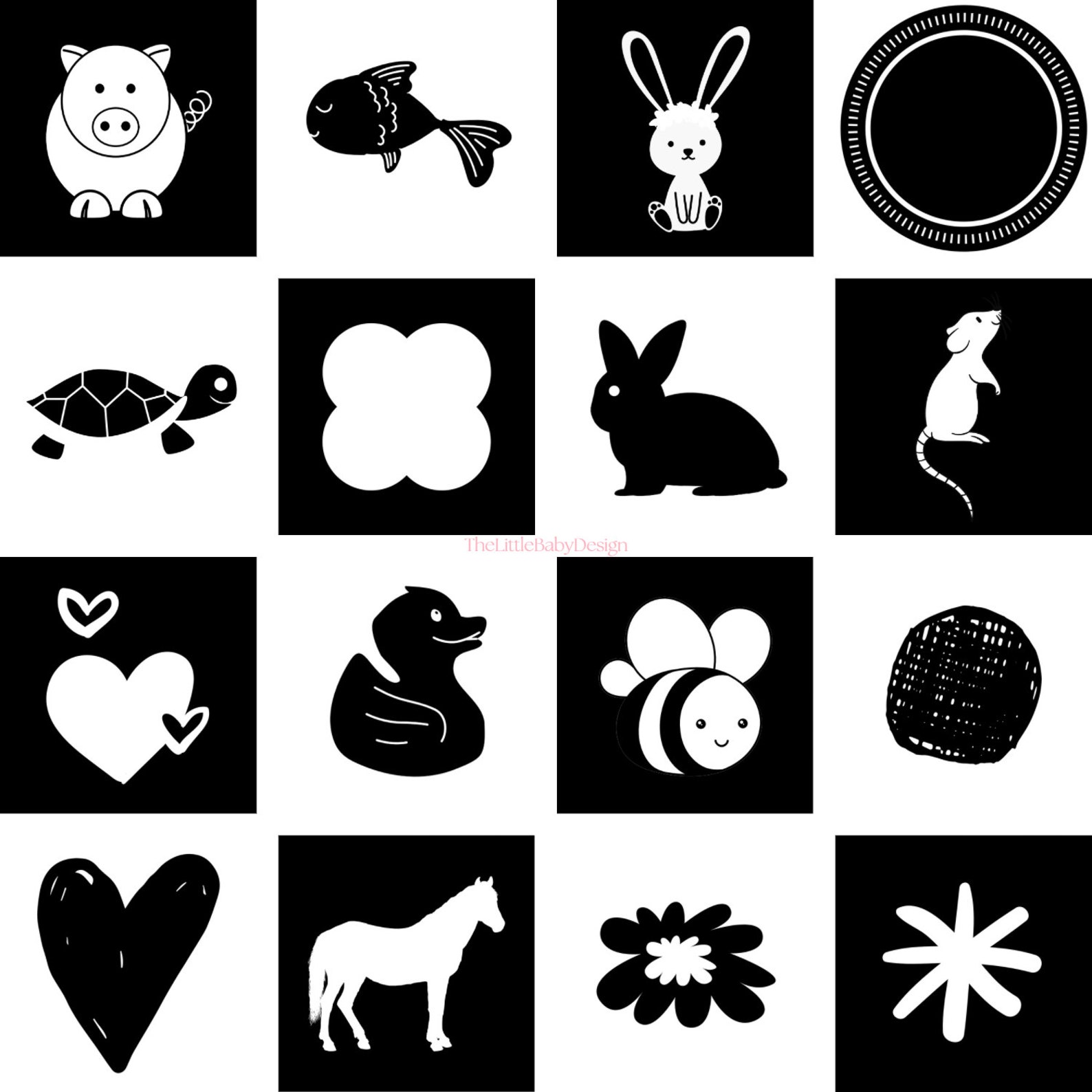 20 High Contrast Baby Cards Bundle - Printable Montessori Black and ...