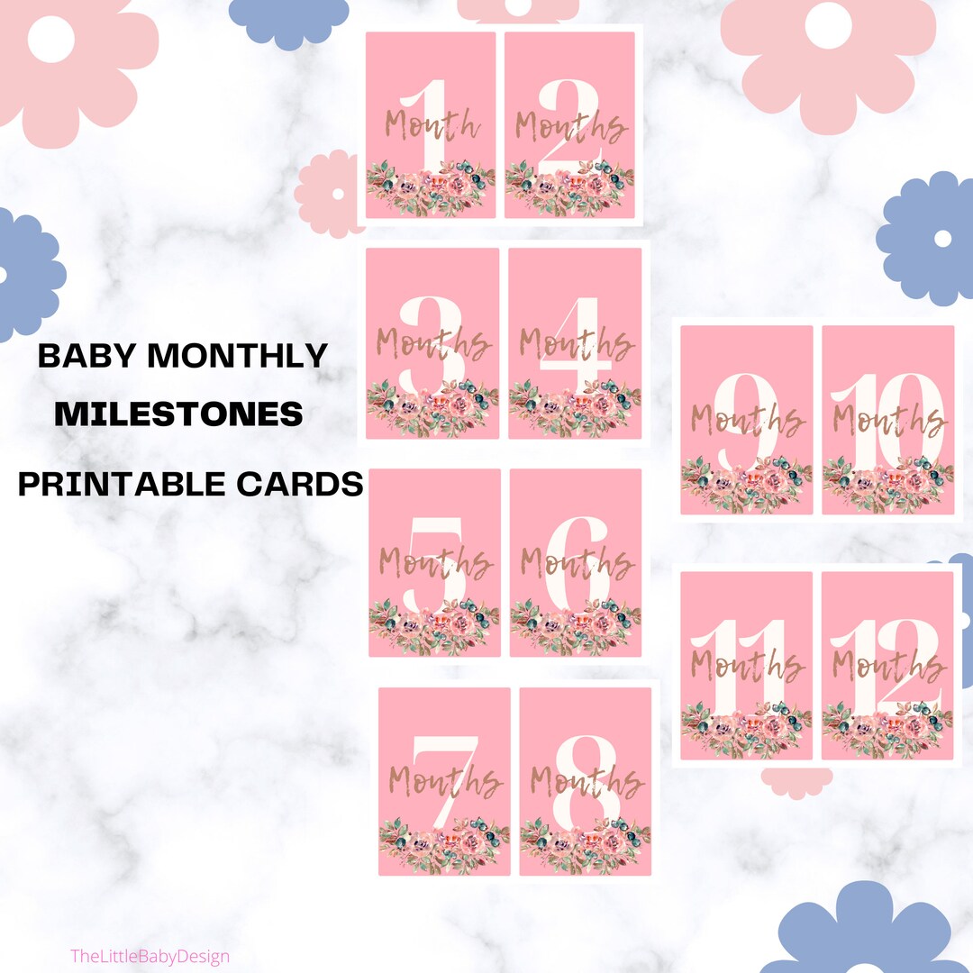 Pink Floral Baby Milestone Cards: 1-12 Months (digital Download) - Etsy