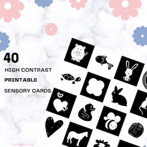 Pacchetto 40 carte per bambini ad alto contrasto - Carte sensoriali Montessori stampabili in bianco e nero per la stimolazione infantile - DOWNLOAD DIGITALE
