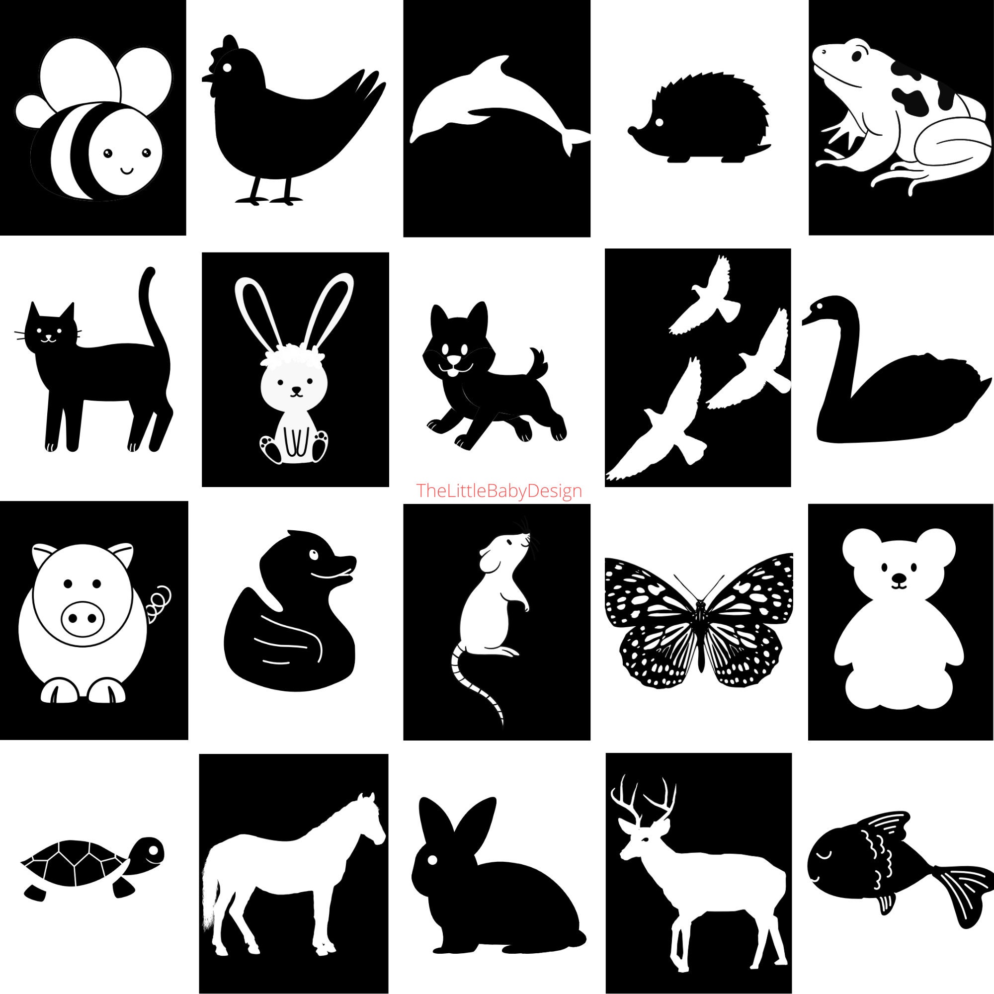20 High Contrast Baby Cards Bundle - Printable Montessori Black and ...