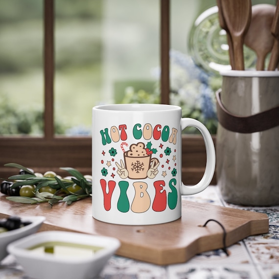 HOT COCOA MUG, Christian Mug, Dishwasher Safe Cups, Cool Coffee Mugs, 11 Oz  Christmas Vibes C Handled Printed Mug for Gift 