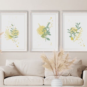 Watercolor Botanical Print Set of 3 prints, Gallery Wall art, Watercolor Art, Floral Printable Art, Wild Flowers Art, Floral Line Art