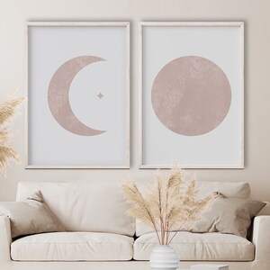 Sun and Moon Wall Art Set of 2 Prints, Phases of the Moon wall art, Moon and Stars, Moon Phase Wall Hanging, Celestial Decor, Sun Wall art