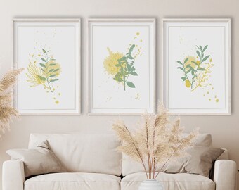 Watercolor Botanical Print Set of 3 prints, Gallery Wall art, Watercolor Art, Floral Printable Art, Wild Flowers Art, Floral Line Art
