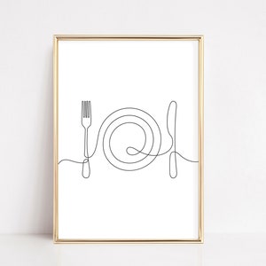 Kitchen Art, Kitchen Decor, Kitchen Wall Decor, Printable Wall Art, Line Art, Digital Download, Dining Room Decor, Home Decor, Minimalist