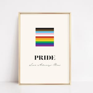 Pride Flag Wall Art, World Pride, Pride Home Decor, LGBTQ gift, Digital Download, Inclusive Pride Flag, Love always wins, Rainbow Flag