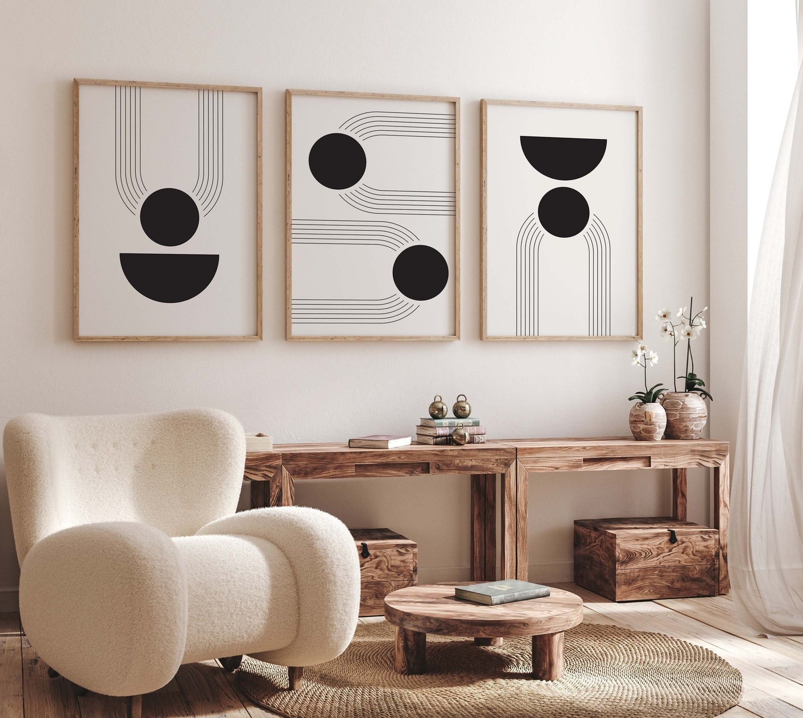Mid Century Modern Wall Art Set of 3 Prints Abstract Shapes - Etsy