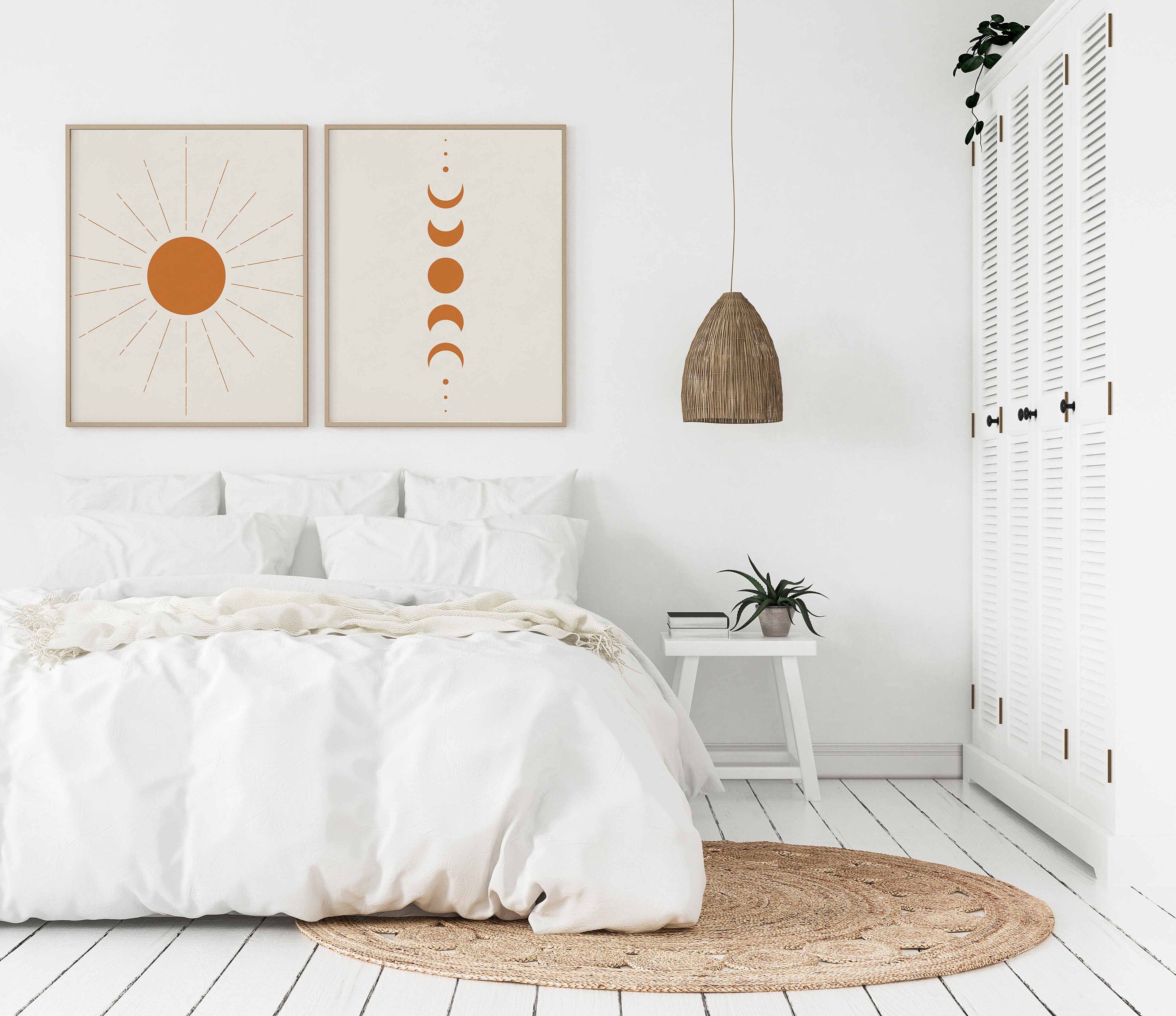 Sun and Moon Wall Art Set of 2 Prints, Phases of the Moon Wall Art ...