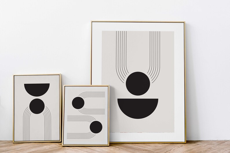 Mid Century Modern Wall Art Set of 3 Prints Abstract Shapes - Etsy