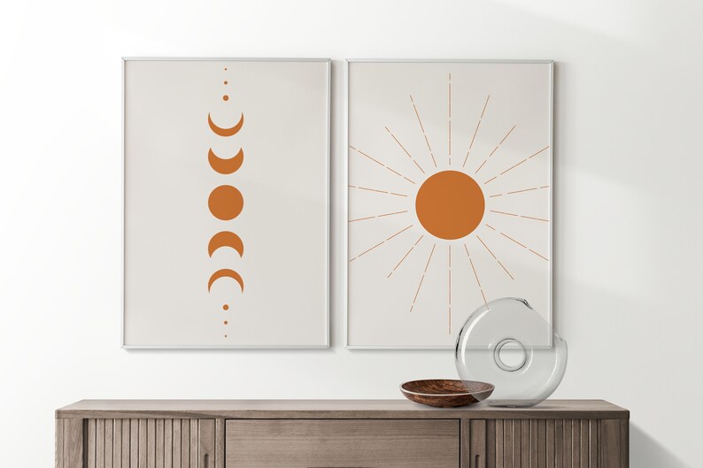 Sun and Moon Wall Art Set of 2 Prints, Phases of the Moon Wall Art ...