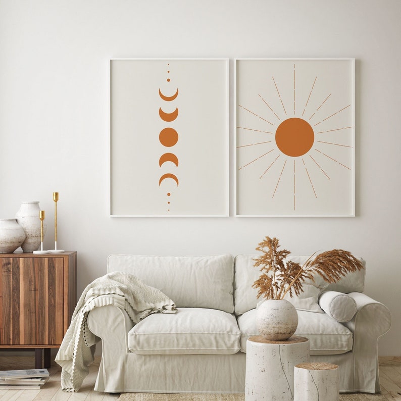 Sun and Moon Wall Art Set of 2 Prints, Phases of the Moon Wall Art ...