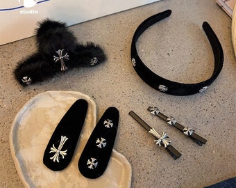 gothic cross hair accessories-punk rock style,Cross Crucifix Hair Barrettes Silver Vintage Crosses Hairpin, Hair Claws, Korean Hairpin