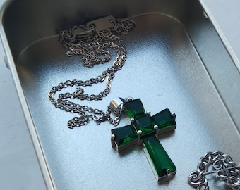 Cross Necklace,Dainty Christian gift for Women,Green crystal Cross Necklace,Religious necklace for girls,Gift for her,punk necklace