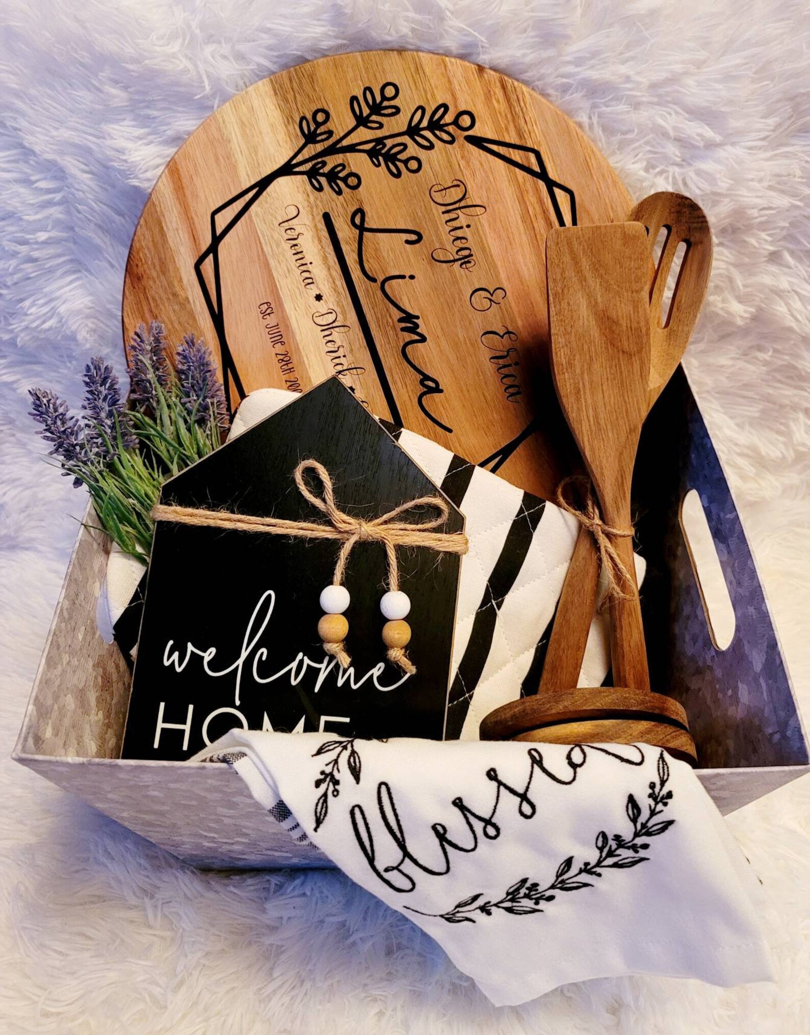 Custom Cutting Board Gift Basket. Family Name Charcuterie Board. New
