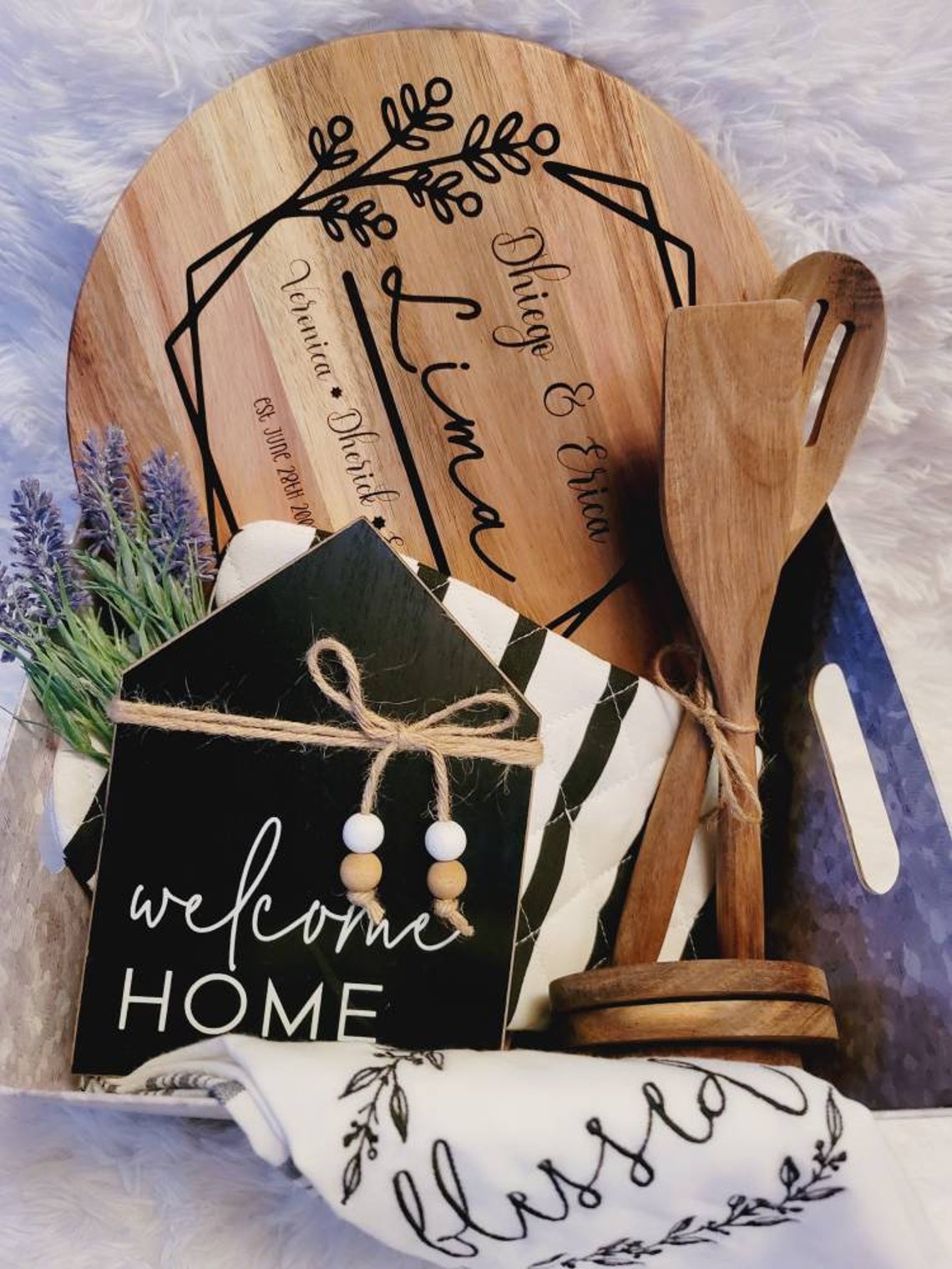 Custom Cutting Board Gift Basket. Family Name Charcuterie Board. New