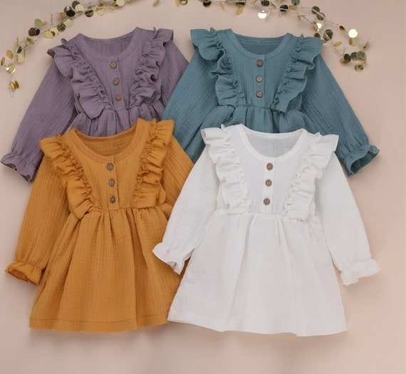 Baby Girls Vintage Linen Dress Baby Ruffles Long Sleeve - Etsy