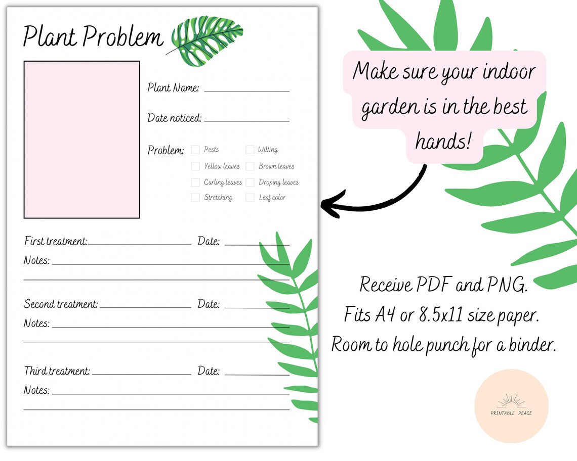 Printable Houseplant Problems Tracker | Indoor Plant Tracker | Digital ...