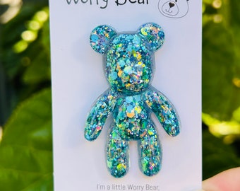 Worry Bear, Bear Figurines Colourful, Anxiety relief gift, Stress relief, Mental health Gift, Back to school, Anxious, Sparkly Comforting