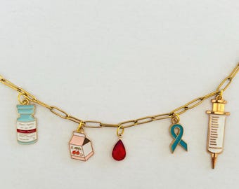 Diabetes Charm Necklace | Type 1 Diabetic Jewellery | Medical Awareness Necklace | T1D Gift