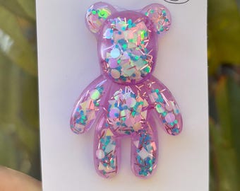 Sparkly Resin Worry Bear: Pocket Anxiety Relief Gift
