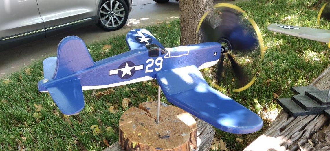 F4U Corsair Wooden Garden Aircraft Wind Spinner Whirligig Etsy