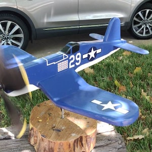 F4U Corsair wooden garden aircraft wind spinner whirligig