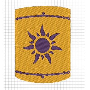 Peut inclure: Une lanterne de couleur dorée avec un motif de soleil violet. La lanterne a une forme arrondie et une bordure violette.