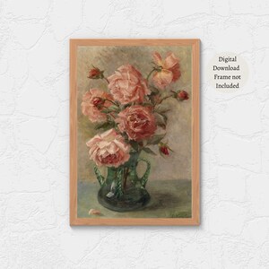 Vintage Pink Roses Floral Art: Printable Flower Painting (Digital Download)