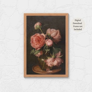 IMPRIMIBLE Digital Vintage Art / Moody Antique Flower Print / Dark Floral Still Life Oil Painting / Floral Wall Art Imprimible Descargable