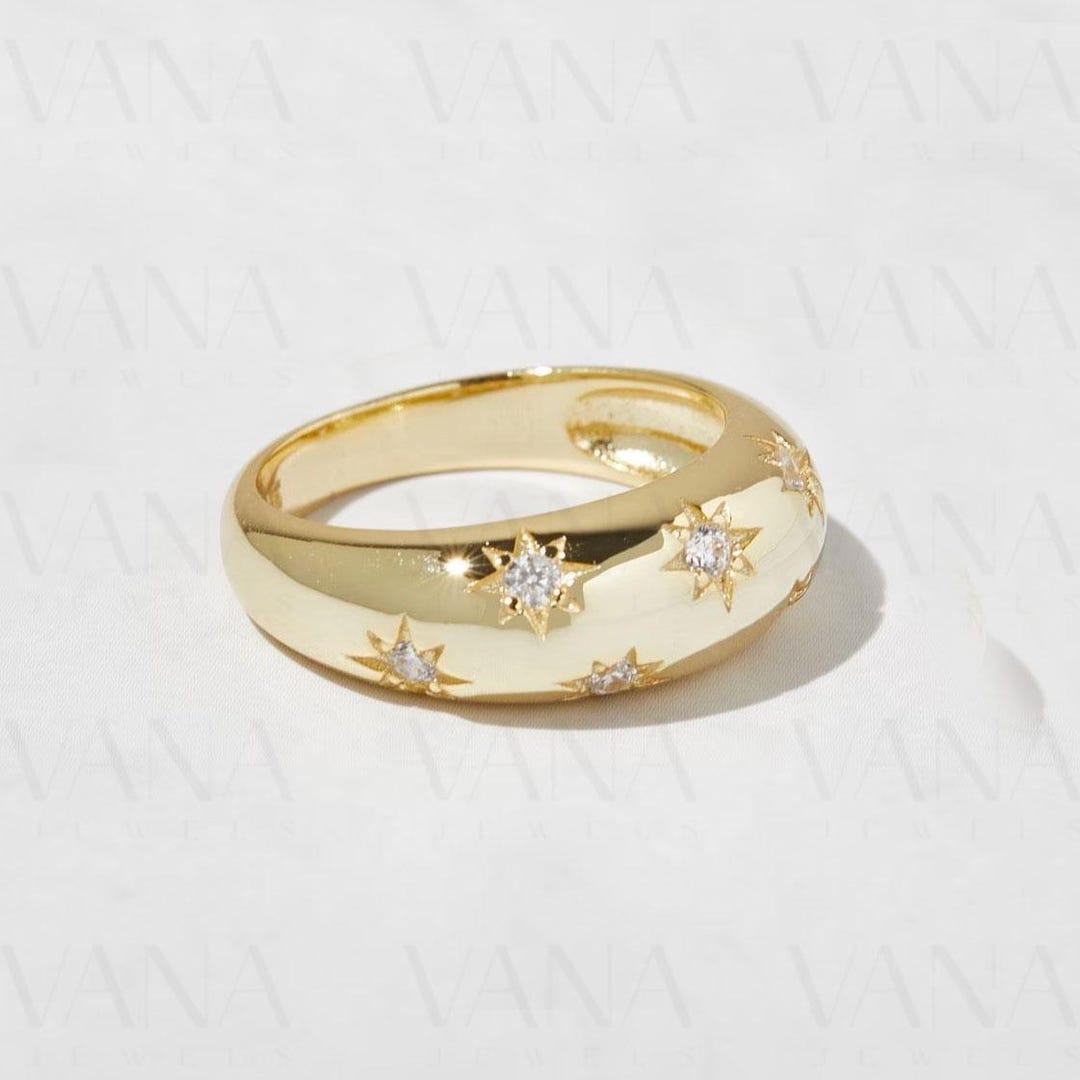 Dome Ring, Gold Dome Ring, Silver Dome Ring, Star Ring, Celestial ...