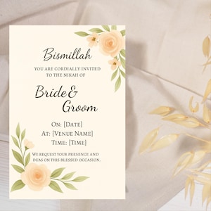 Aangepaste Nikah-uitnodiging | Gepersonaliseerde islamitische huwelijksuitnodiging | Moslim bruiloft afdrukbare | Bewerkbare namen, datum en locatie | Digitale download