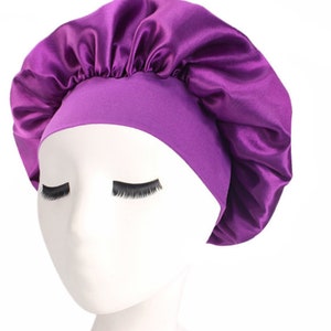 Sleeping Bonnet Hair Wrap Silk Satin Sleeping Cap Women Elastic Night Soft Cap Headwear Purple