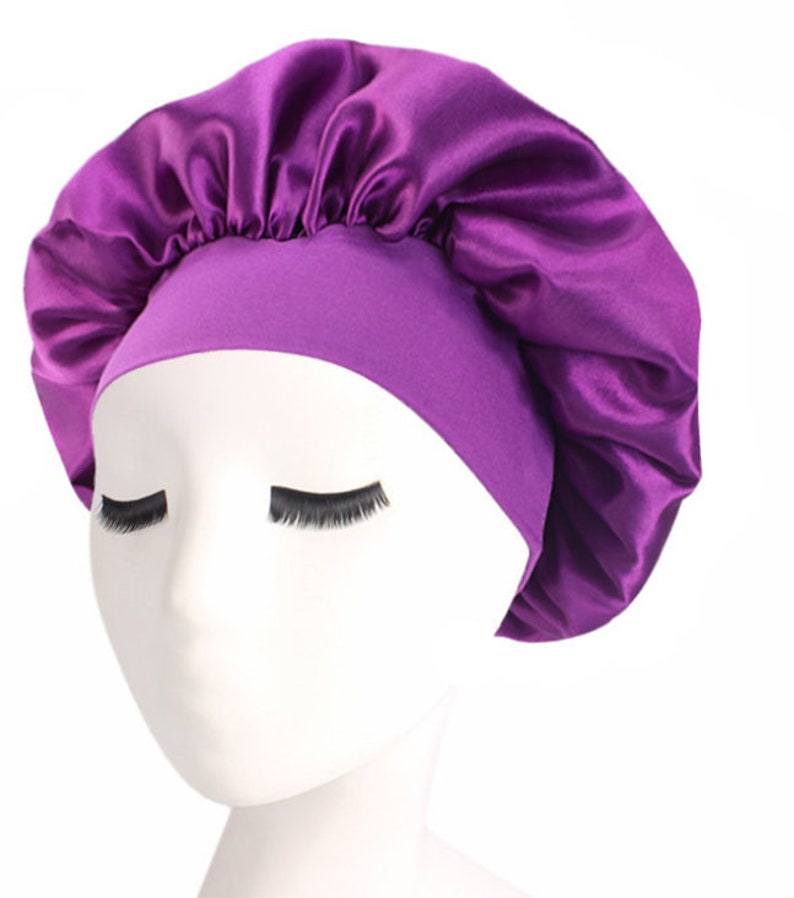 Sleeping Bonnet Hair Wrap Silk Satin Sleeping Cap Women Elastic Night Soft Cap Headwear Purple