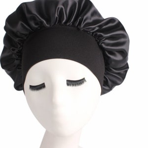 Sleeping Bonnet Hair Wrap Silk Satin Sleeping Cap Women Elastic Night Soft Cap Headwear Black