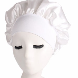 Sleeping Bonnet Hair Wrap Silk Satin Sleeping Cap Women Elastic Night Soft Cap Headwear White