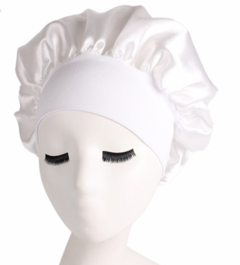 Sleeping Bonnet Hair Wrap Silk Satin Sleeping Cap Women Elastic Night Soft Cap Headwear White