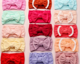 Premium Baby Headband Cable Knit Nylon Soft Bow Turban Top Knot Headband Wrap Headbands