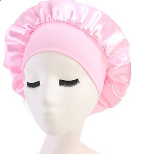 Sleeping Bonnet Hair Wrap Silk Satin Sleeping Cap Women Elastic Night Soft Cap Headwear Pink