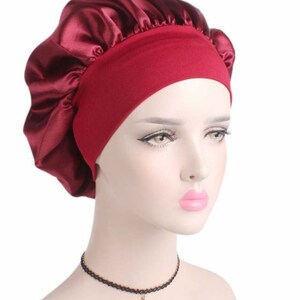 Sleeping Bonnet Hair Wrap Silk Satin Sleeping Cap Women Elastic Night Soft Cap Headwear Red