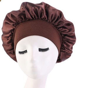 Sleeping Bonnet Hair Wrap Silk Satin Sleeping Cap Women Elastic Night Soft Cap Headwear Brown