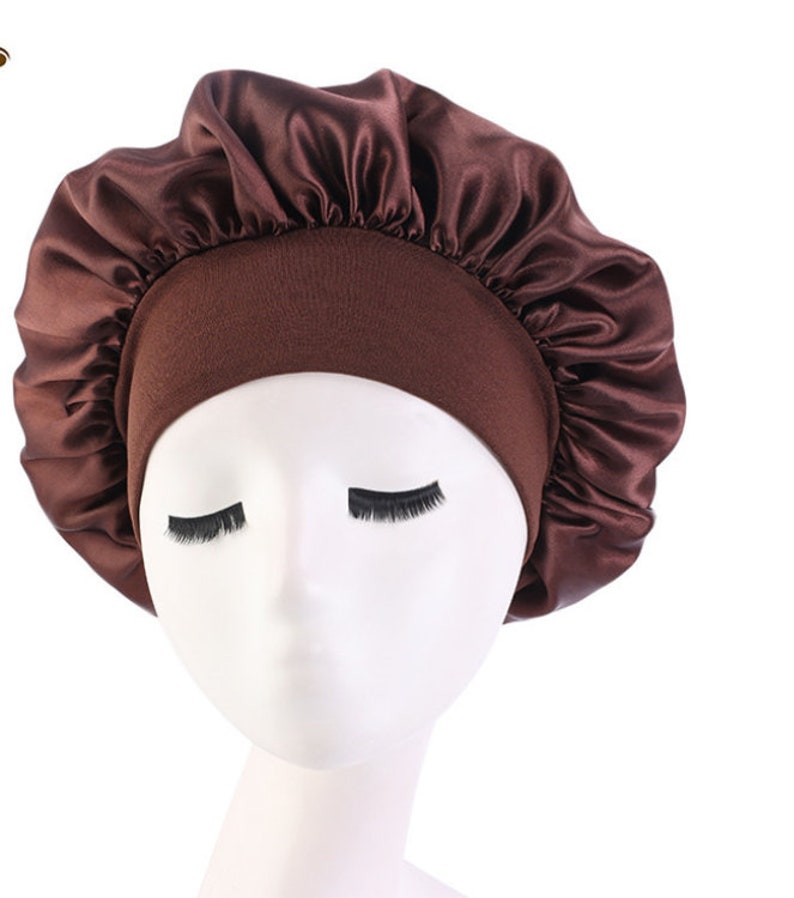 Sleeping Bonnet Hair Wrap Silk Satin Sleeping Cap Women Elastic Night Soft Cap Headwear Brown