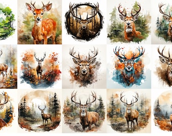 Whitetail Deer Watercolor SVG & PNG Collection - 15 images ready for engraving, cnc. t-shirt design, Cricut DIY projects...