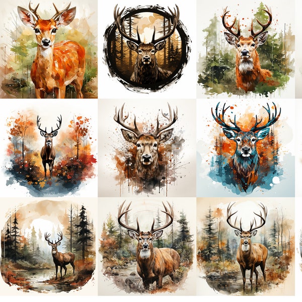 Whitetail Deer Watercolor SVG & PNG Collection - 15 images ready for engraving, cnc. t-shirt design, Cricut DIY projects...