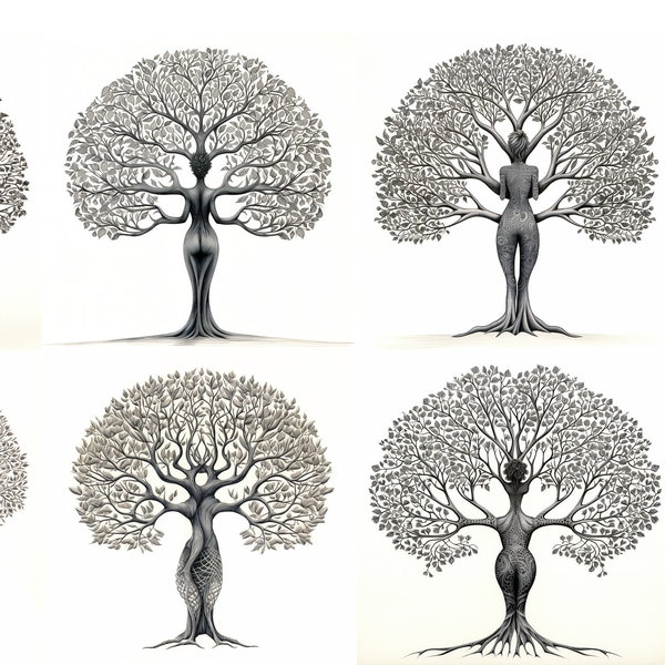 Nature-inspired Woman Tree SVG Set - 8 Whimsical Tree svg Silhouettes with Feminine Form. perfect for Cricut laser engraving CNC etc
