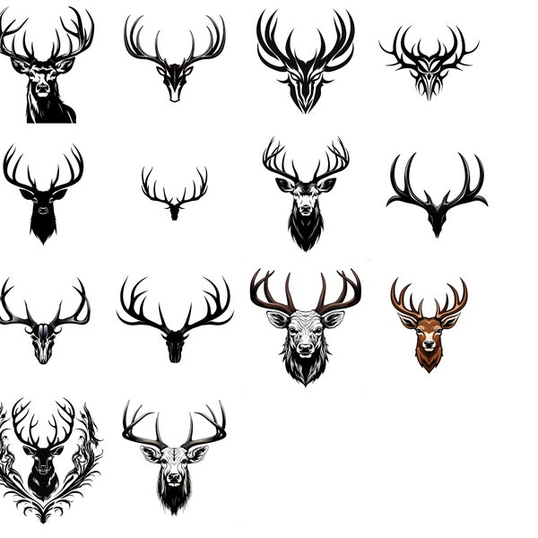 Deer Antlers SVG & PNG Collection - 14 images great for Logo Tattoo Clip Art Crafts Laser Engraving T-shirt Design and other craft projects