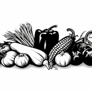 Vector Graphic svg file Still-Life Garden Vegetables - Digital Download, food, kitchen art, horn of plenty, garden, eating, nutrition,