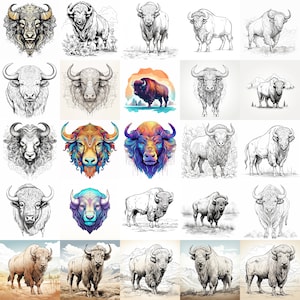 American Buffalo - 25 separate scaleable images of Buffalo or Bison perfect for T-shirt Cricut laser engraving or CNC.  American Buffalo