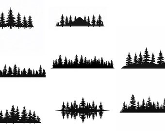 Treeline svg Instant Download - 8 skyline silhouettes of a line of pine trees. trees, clip art, nature, graphics, scaleable, sticker,cut out