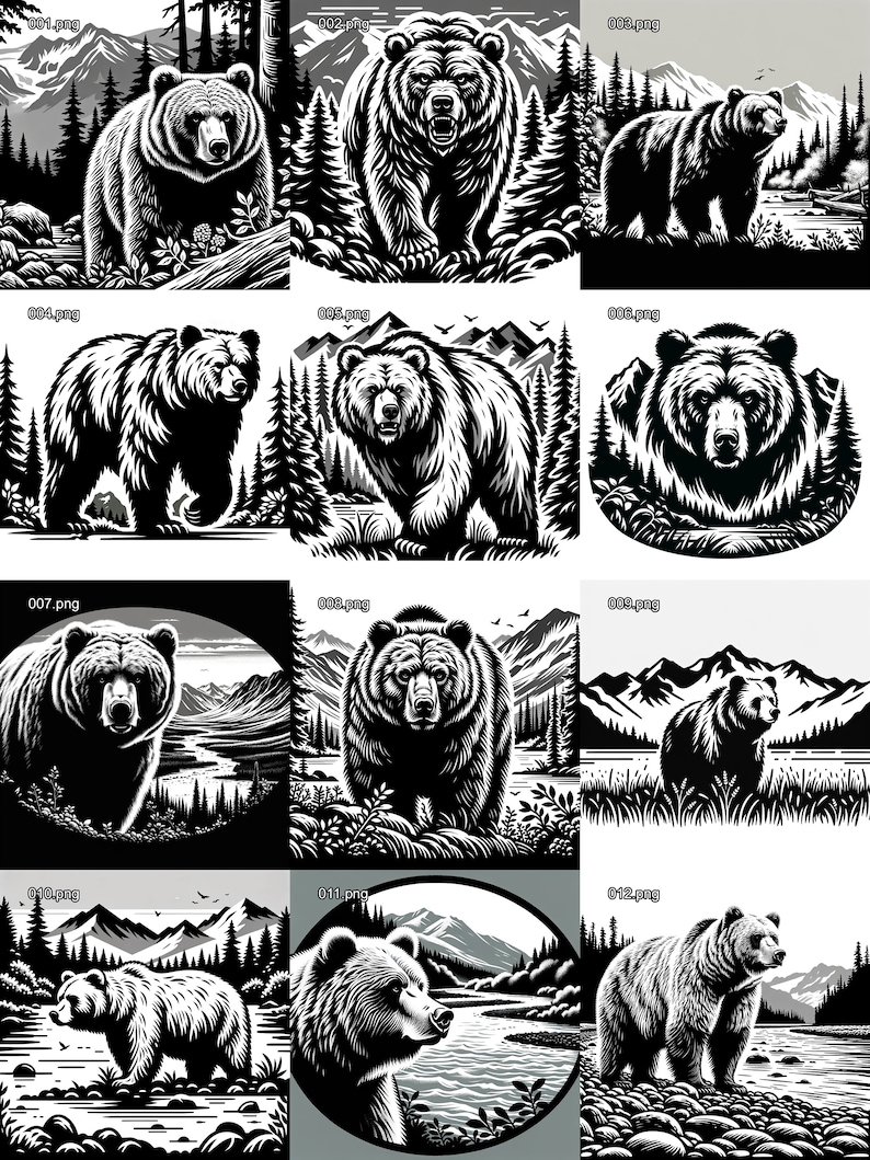 12 Grizzly Bear Svg/png Images Designed for Laser Engraving CNC Carving ...