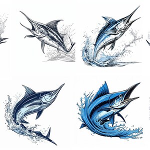 Blue Marlin Fisch svg sofortiger Download - 8 Vektor-Bilder in einer Datei. Tiefsee, Sportler, Florida, Ozean, Wasser, Angler Bootfahren vor der Küste